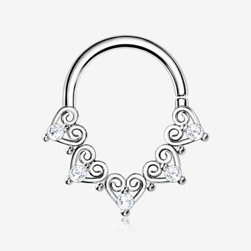 Royal Heart Filigree Sparkle Bendable Hoop Ring-Clear Gem